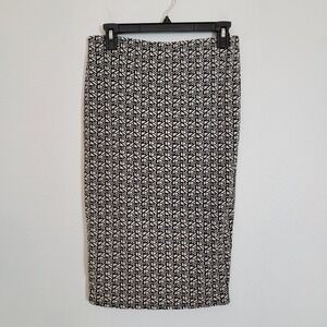 Vince Camuto Black White Geometric Print Pencil Skirt Stretch Lined Knee Length